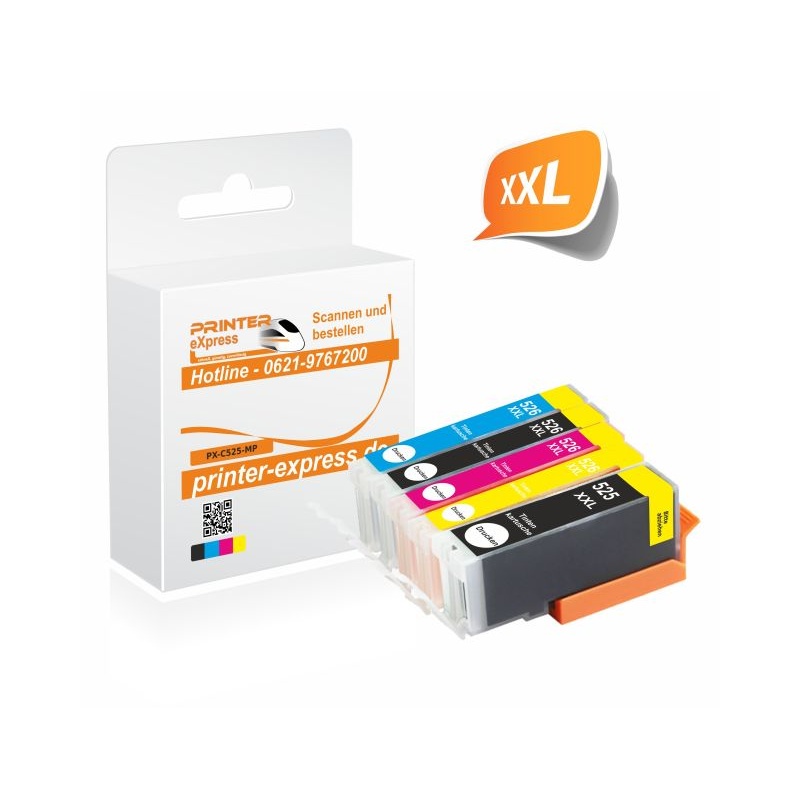Printer-Express Multipack 5 Druckerpatronen alternativ zu PGI-525 und CLI-526 f&uuml;r Canon Drucker mit Chip
