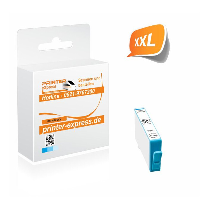 Printer-Express Patrone ersetzt HP 920, 920XL, CD972AE  mit neuem Chip cyan