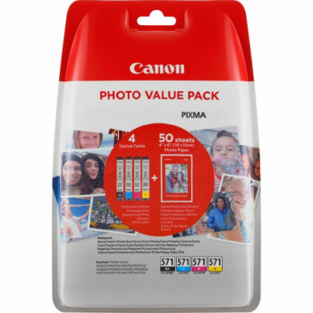 Canon Value Pack 4er Set CLI-571, CLI571 mit 50 Blatt...