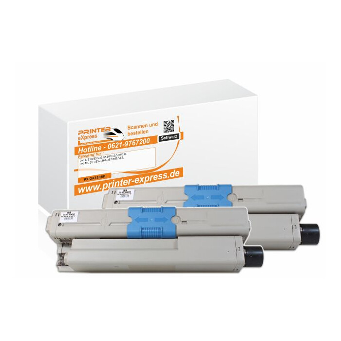 Toner 2er Set alternativ zu Oki 44469803 XL für Oki C310 Drucker schwarz