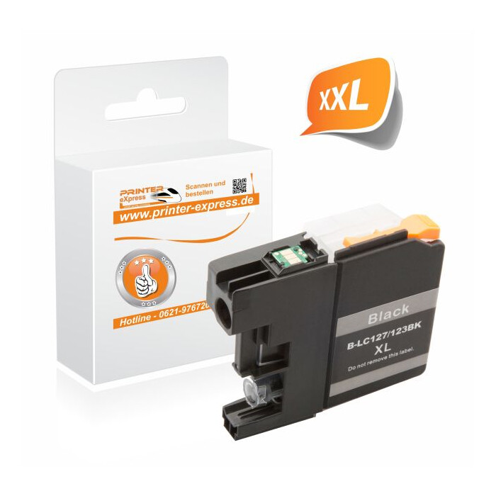 Printer-Express Druckerpatrone ersetzt Brother LC-127XLBK schwarz mit Chip